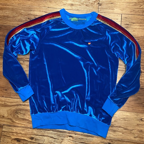 Aviator Nation classic velvet relaxed crewneck sweatshirt in blue size small